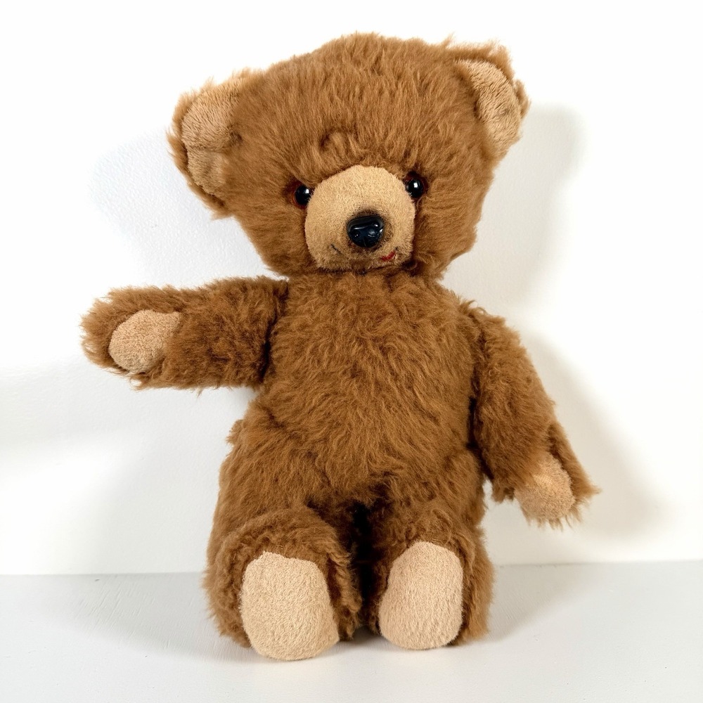 Vtg 1960s Sears Roebuck Teddy Bear Jointed West Germany Glass Eyes Red Tongue